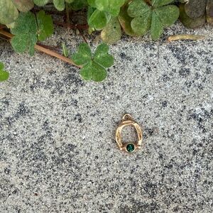 Gold Horseshoe Pendant with Green Crystal Charm